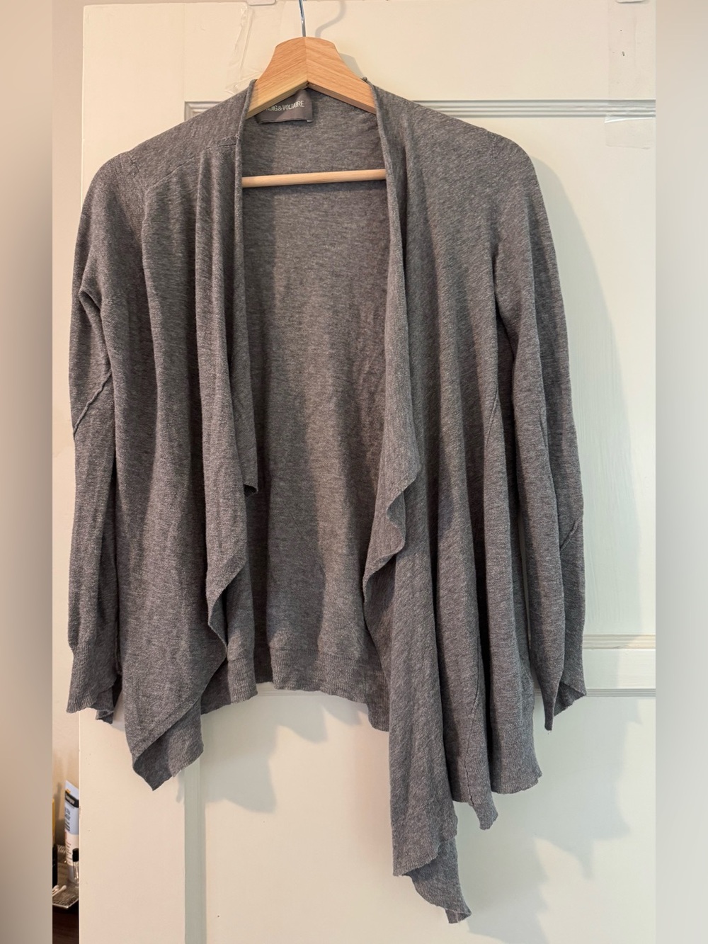 Zadig & Voltaire Charcoal Gray Draped Open-Front Cardigan